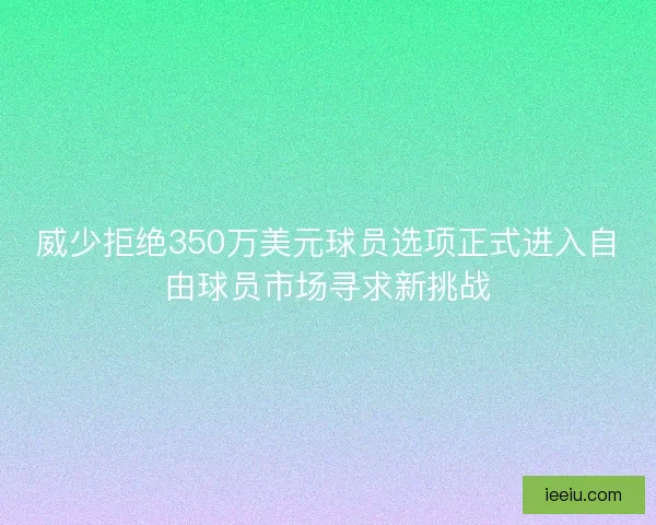 威少拒绝350万美元球员选项正式进入自由球员市场寻求新挑战