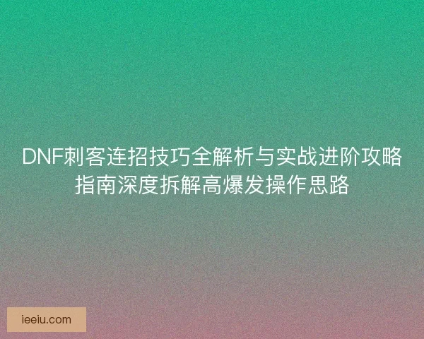 DNF刺客连招技巧全解析与实战进阶攻略指南深度拆解高爆发操作思路