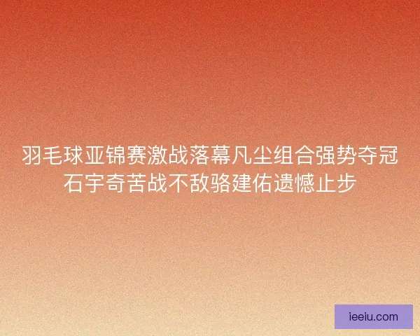 羽毛球亚锦赛激战落幕凡尘组合强势夺冠石宇奇苦战不敌骆建佑遗憾止步